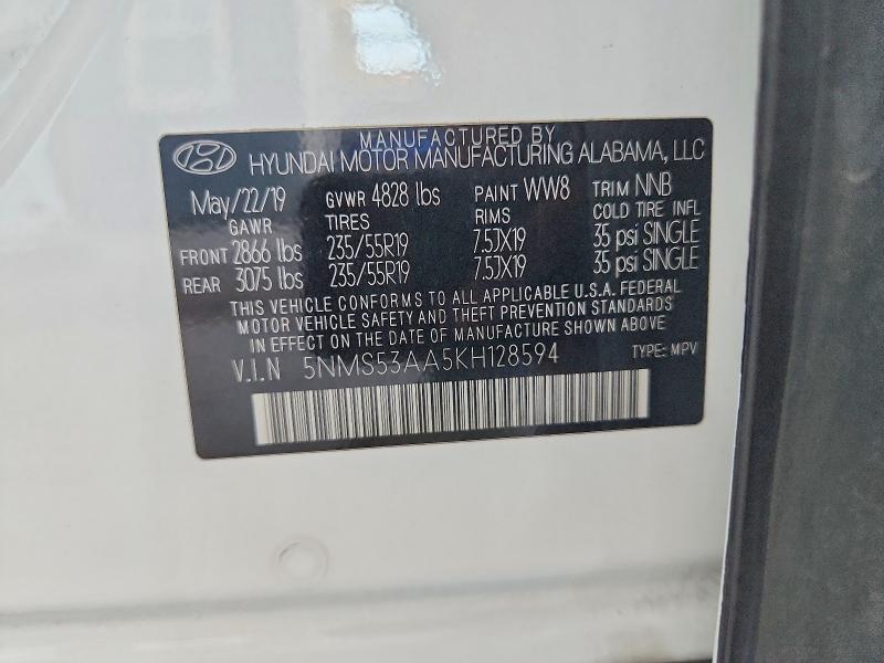 59127446 :رقم المزاد ، 5NMS53AA5KH128594 vin ، 2019 Hyundai Santa Fe مزاد بيع