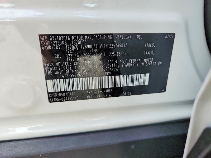 57020526 :رقم المزاد ، 4T3RWRFV6SU194786 vin ، 2025 Toyota Rav4 Hybrid مزاد بيع