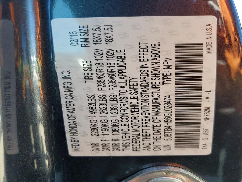 57896026 :رقم المزاد ، 5J8TB4H56GL028474 vin ، 2016 Acura Rdx مزاد بيع