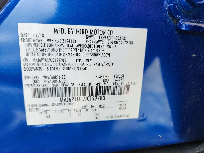 2018 Ford Ecosport მანქანა იყიდება აუქციონზე, vin: MAJ6P1UL9JC192783, აუქციონის ნომერი: 57896386