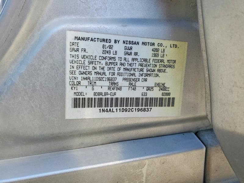 Aukcja sprzedaży 2002 Nissan Altima S Automatic, vin: 1N4AL11D92C196837, numer aukcji: 58497116
