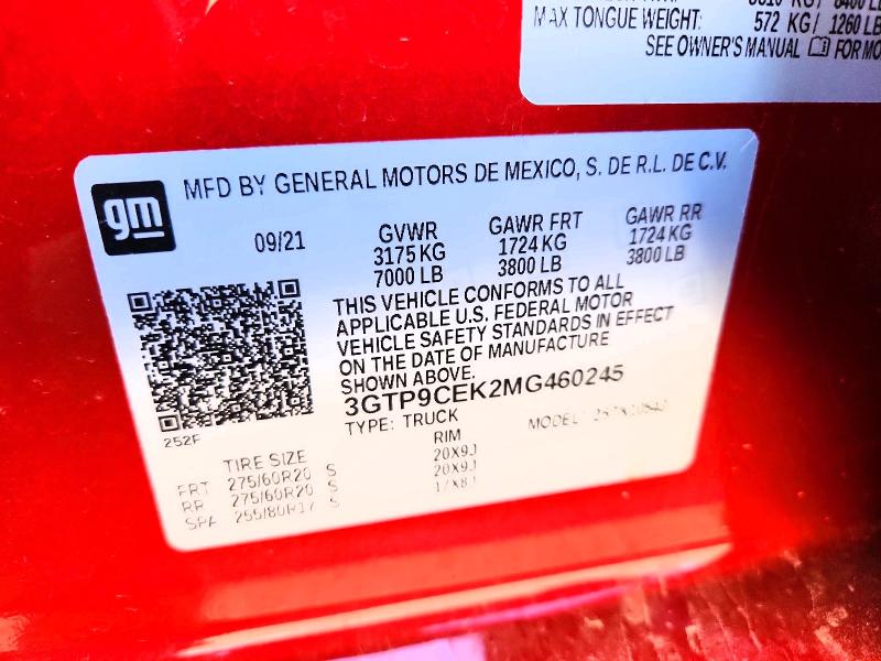 Aukcja sprzedaży 2021 Gmc Sierra, vin: 3GTP9CEK2MG460245, numer aukcji: 57195016