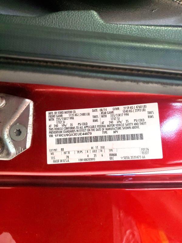 2014 Ford Escape მანქანა იყიდება აუქციონზე, vin: 1FMCU9GX3EUE44879, აუქციონის ნომერი: 57842036