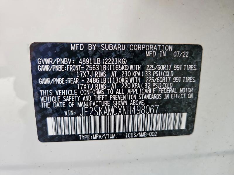 Продажа на аукционе авто 2022 Subaru Forester, vin: JF2SKAMCXNH498067, номер лота: 55220326