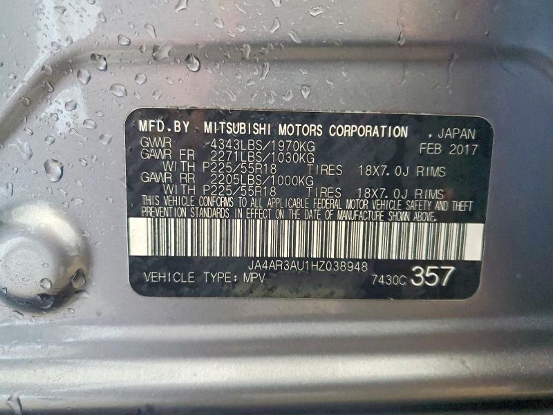 56164006 :رقم المزاد ، JA4AR3AU1HZ038948 vin ، 2017 Mitsubishi Outlander Sport مزاد بيع