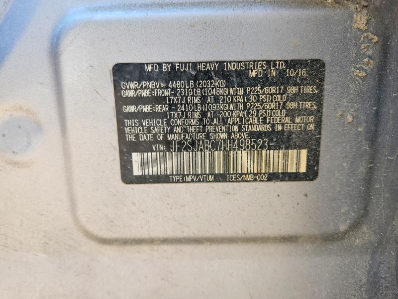 2017 Subaru Forester მანქანა იყიდება აუქციონზე, vin: JF2SJABC7HH498523, აუქციონის ნომერი: 59059136