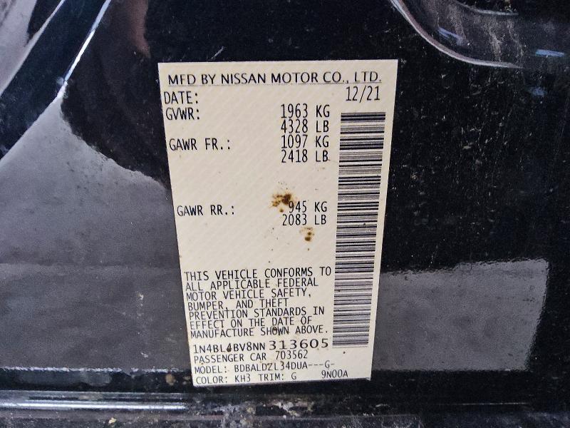 Продаж на аукціоні авто 2022 Nissan Altima, vin: 1N4BL4BV8NN313605, номер лоту: 55001526