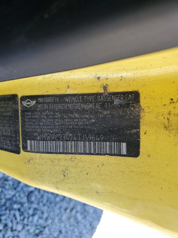 2004 Mini Cooper მანქანა იყიდება აუქციონზე, vin: WMWRC33424TJ59649, აუქციონის ნომერი: 56468416