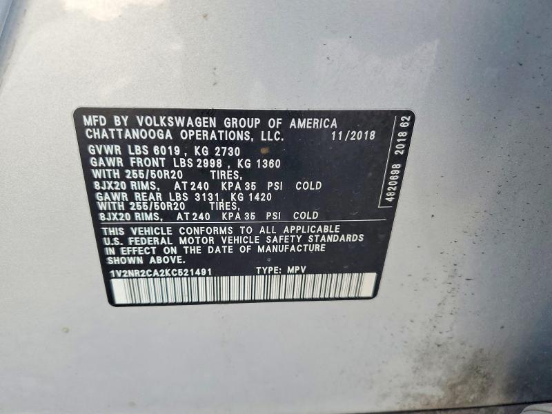 Aukcja sprzedaży 2019 Volkswagen Atlas, vin: 1V2NR2CA2KC521491, numer aukcji: 56722266