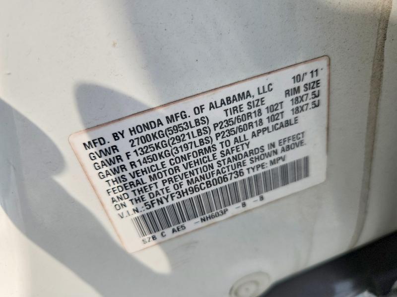 Aukcja sprzedaży 2012 Honda Pilot, vin: 5FNYF3H96CB006736, numer aukcji: 56818646