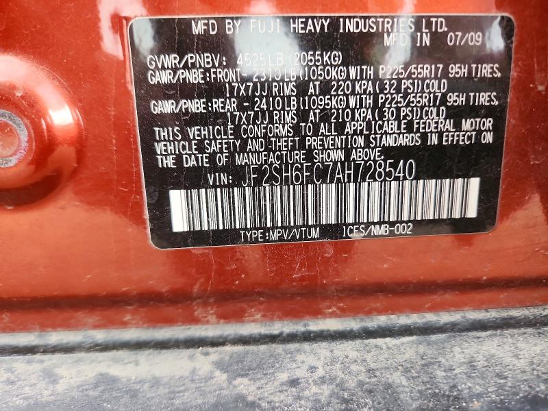 Aukcja sprzedaży 2010 Subaru Forester, vin: JF2SH6FC7AH728540, numer aukcji: 56362996