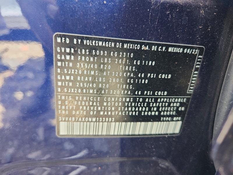 Aukcja sprzedaży 2022 Volkswagen Tiguan, vin: 3VV4B7AX0NM133993, numer aukcji: 57726746
