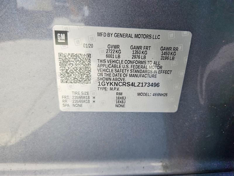 56800626 :رقم المزاد ، 1GYKNCRS4LZ173496 vin ، 2020 Cadillac Xt5 مزاد بيع