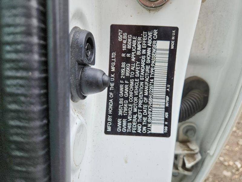 2017 Honda Civic მანქანა იყიდება აუქციონზე, vin: SHHFK7H58HU229714, აუქციონის ნომერი: 58499106