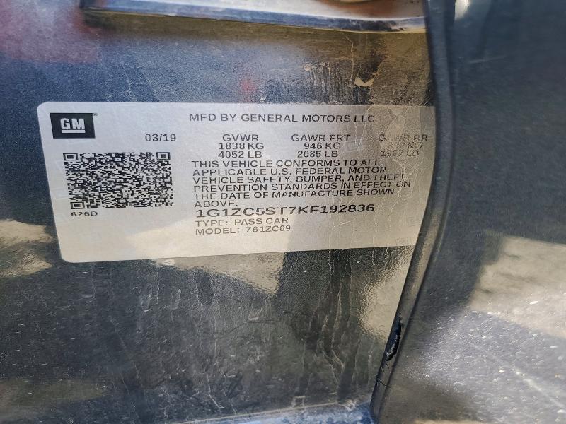 Продаж на аукціоні авто 2019 Chevrolet Malibu, vin: 1G1ZC5ST7KF192836, номер лоту: 55580736