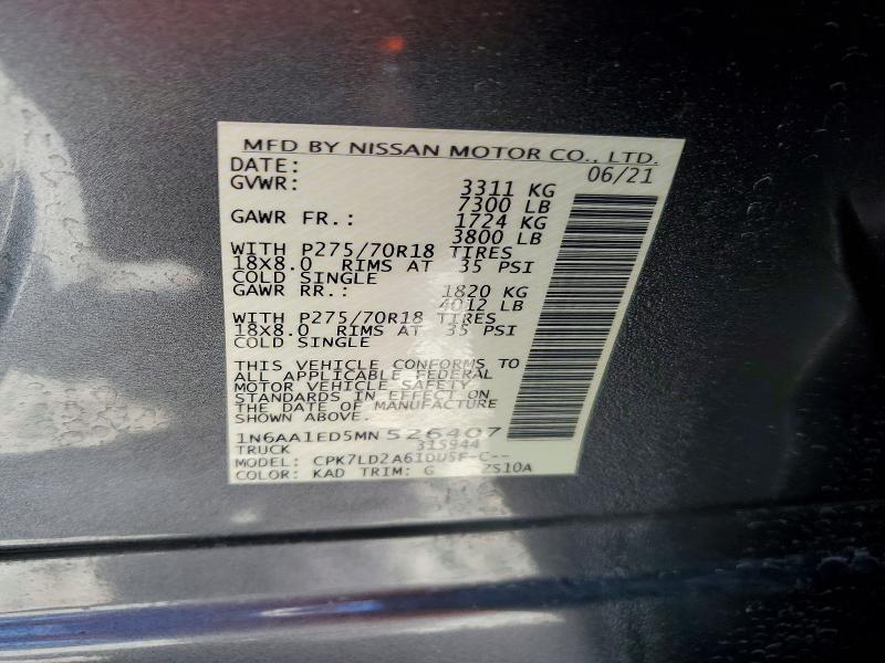 Продаж на аукціоні авто 2021 Nissan Titan, vin: 1N6AA1ED5MN526407, номер лоту: 58918476