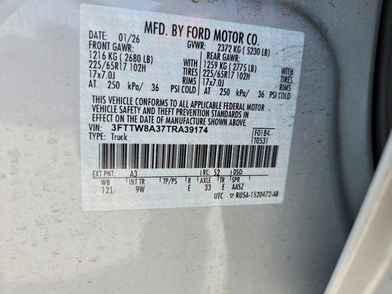 2026 Ford Maverick მანქანა იყიდება აუქციონზე, vin: 3FTTW8A37TRA39174, აუქციონის ნომერი: 58615716