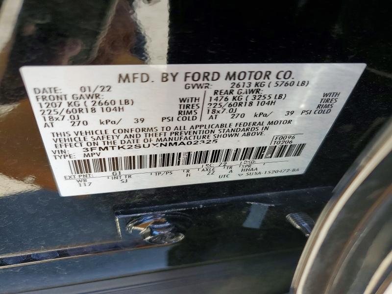 57435456 :رقم المزاد ، 3FMTK2SUXNMA02325 vin ، 2022 Ford Mustang Mach-e مزاد بيع