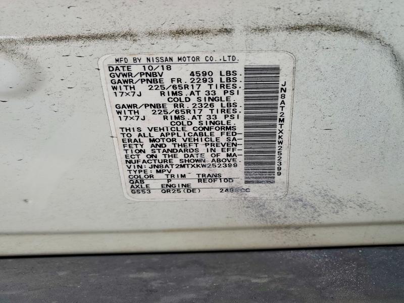 57568806 :رقم المزاد ، JN8AT2MTXKW252399 vin ، 2019 Nissan Rogue مزاد بيع