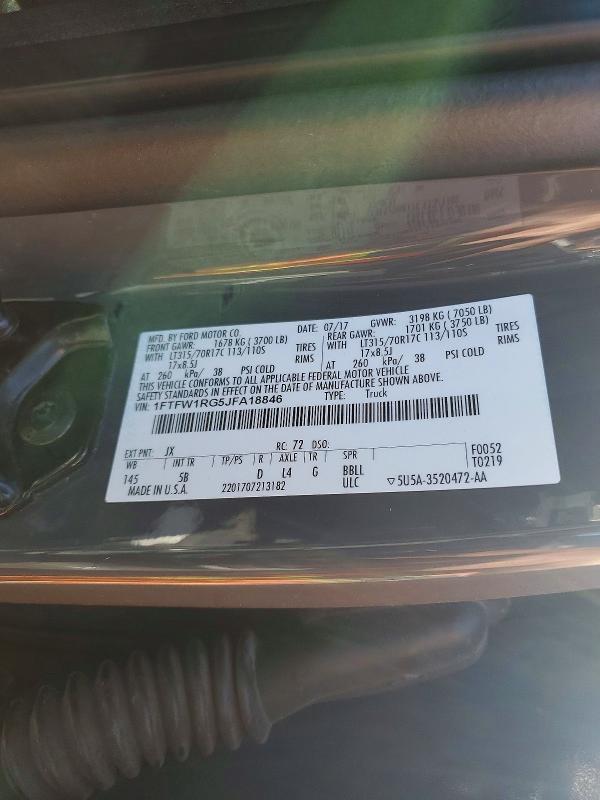 55352316 :رقم المزاد ، 1FTFW1RG5JFA18846 vin ، 2018 Ford F150 مزاد بيع
