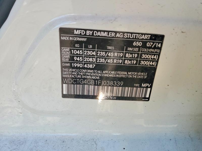 58018356 :رقم المزاد ، WDCTG4GB1FJ038339 vin ، 2015 Mercedes-benz Gla مزاد بيع