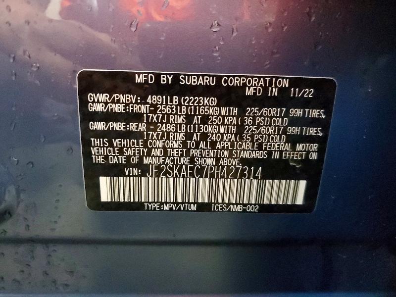 Продаж на аукціоні авто 2023 Subaru Forester, vin: JF2SKAEC7PH427314, номер лоту: 58918596