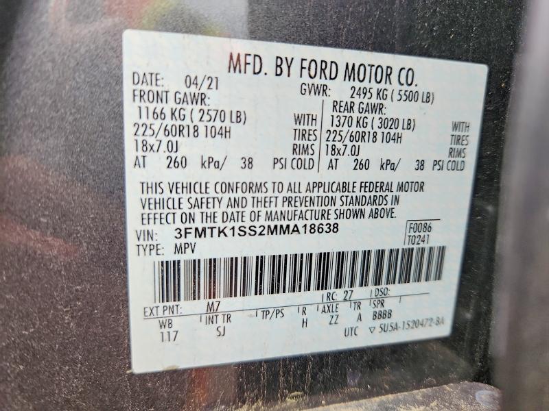56570616 :رقم المزاد ، 3FMTK1SS2MMA18638 vin ، 2021 Ford Mustang Mach-e مزاد بيع