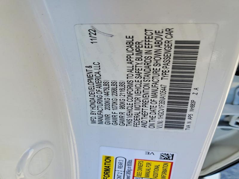 56361206 :رقم المزاد ، 1HGCV1F35NA105447 vin ، 2022 Honda Accord مزاد بيع