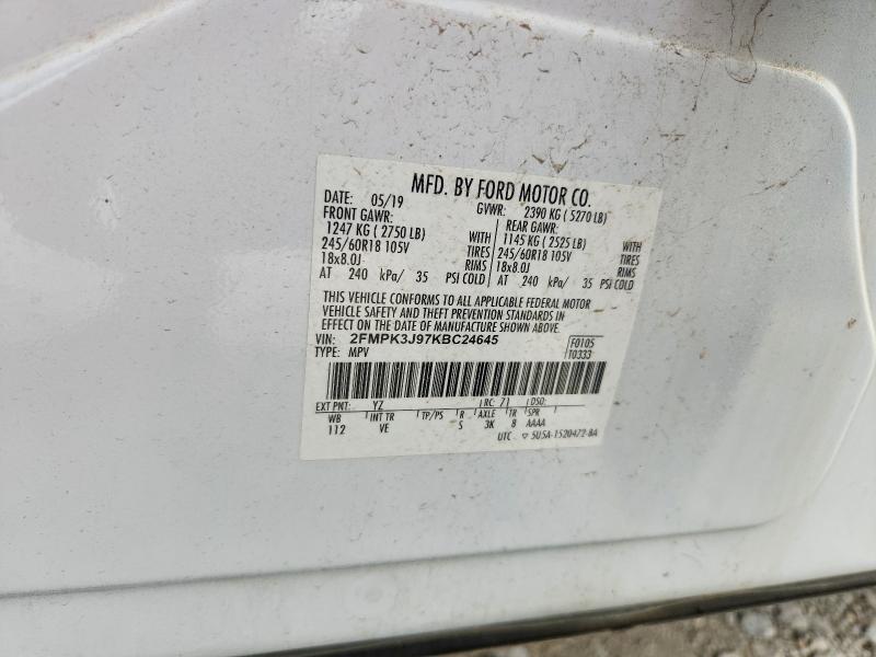 Продаж на аукціоні авто 2019 Ford Edge, vin: 2FMPK3J97KBC24645, номер лоту: 59748476