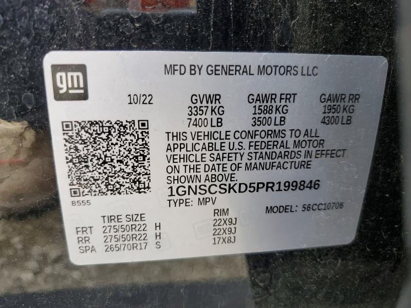 Продаж на аукціоні авто 2023 Chevrolet Tahoe, vin: 1GNSCSKD5PR199846, номер лоту: 56094086