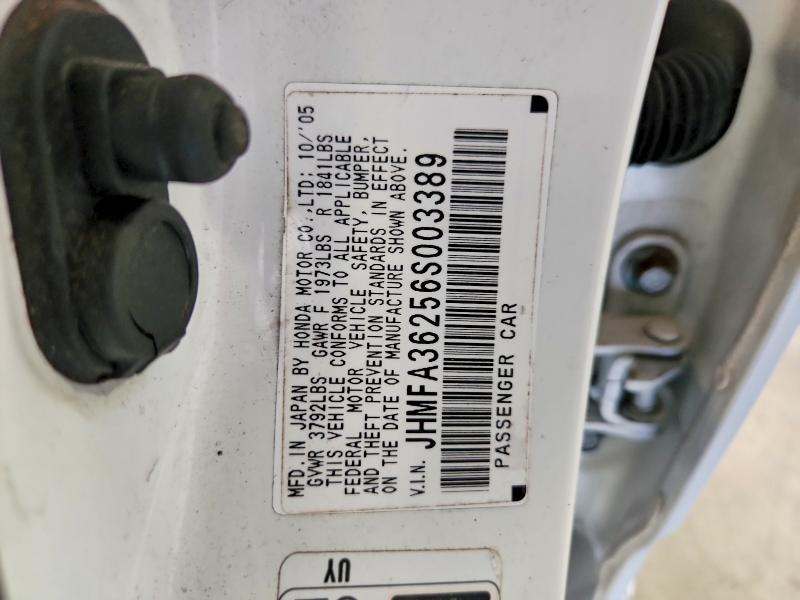 2006 Honda Civic მანქანა იყიდება აუქციონზე, vin: JHMFA36256S003389, აუქციონის ნომერი: 58094156