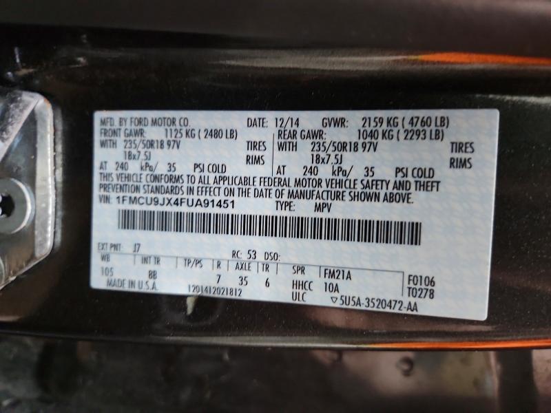 Продажа на аукционе авто 2015 Ford Escape, vin: 1FMCU9JX4FUA91451, номер лота: 58809066
