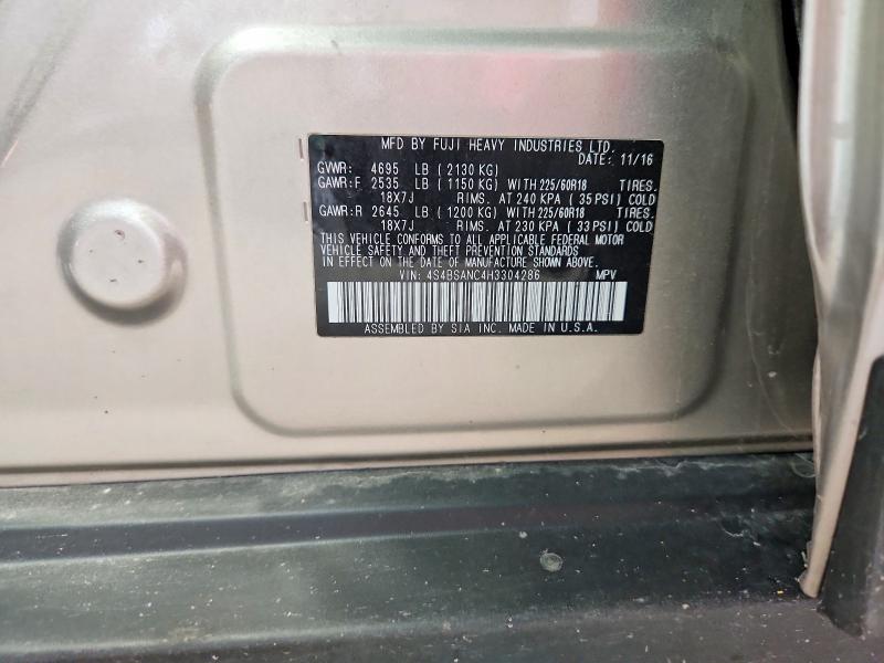 2017 Subaru Outback მანქანა იყიდება აუქციონზე, vin: 4S4BSANC4H3304286, აუქციონის ნომერი: 56041766