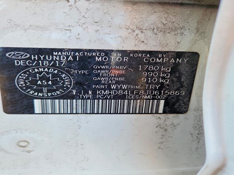 Продаж на аукціоні авто 2018 Hyundai Elantra, vin: KMHD84LF8JU615869, номер лоту: 55721886