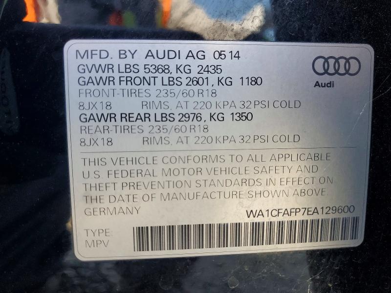 57958006 :رقم المزاد ، WA1CFAFP7EA129600 vin ، 2014 Audi Q5 مزاد بيع