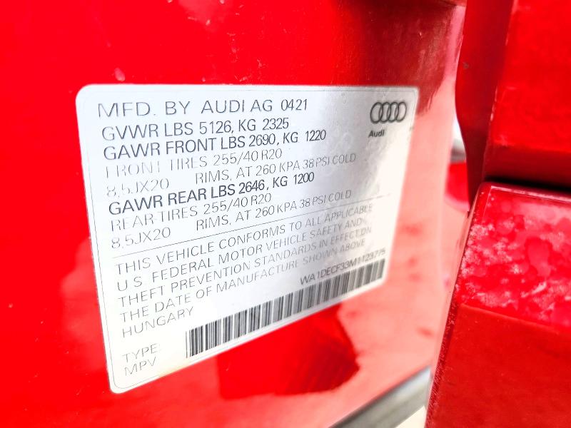 54905466 :رقم المزاد ، WA1DECF33M1123775 vin ، 2021 Audi Q3 مزاد بيع