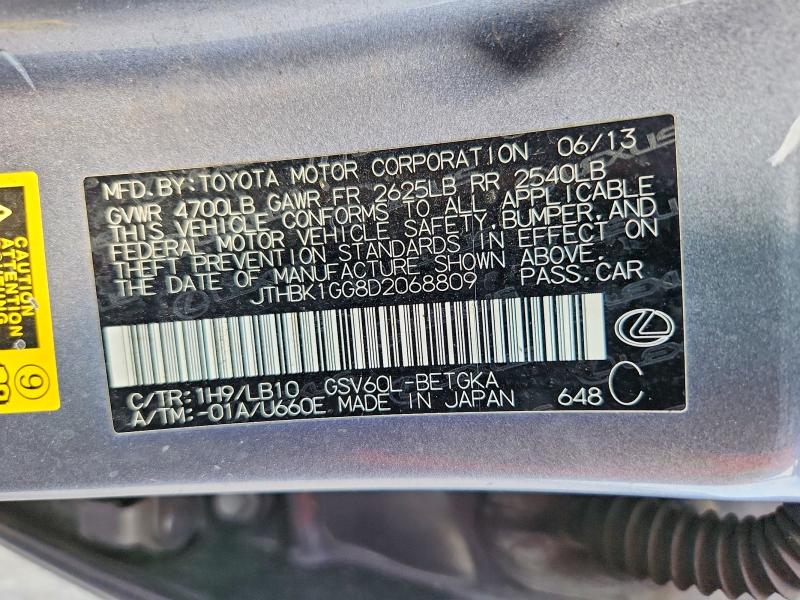 59053956 :رقم المزاد ، JTHBK1GG8D2068809 vin ، 2013 Lexus Es مزاد بيع