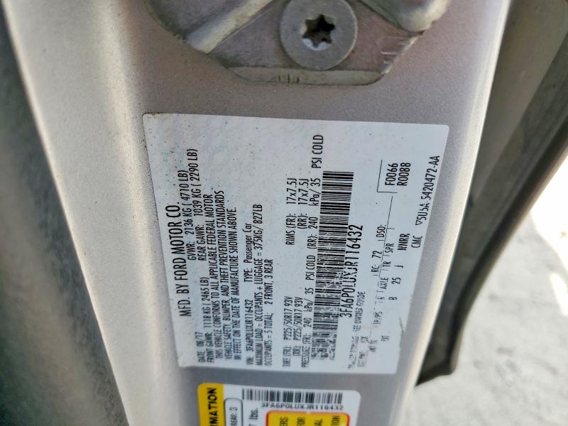 2018 Ford Fusion მანქანა იყიდება აუქციონზე, vin: 3FA6P0LUXJR116432, აუქციონის ნომერი: 58376396