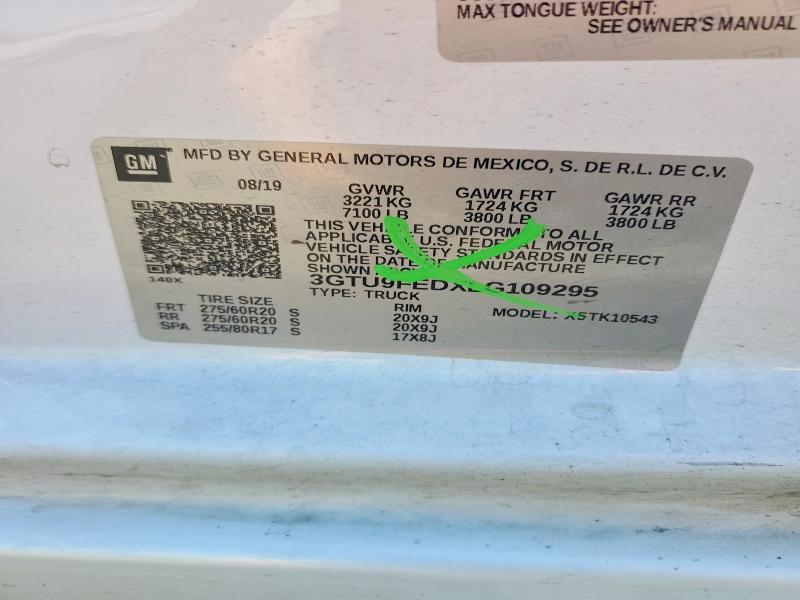 2020 Gmc Sierra მანქანა იყიდება აუქციონზე, vin: 3GTU9FEDXLG109295, აუქციონის ნომერი: 57154786