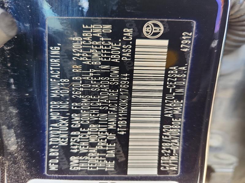 Продажа на аукционе авто 2019 Toyota Camry, vin: 4T1B11HK0KU176944, номер лота: 58747206