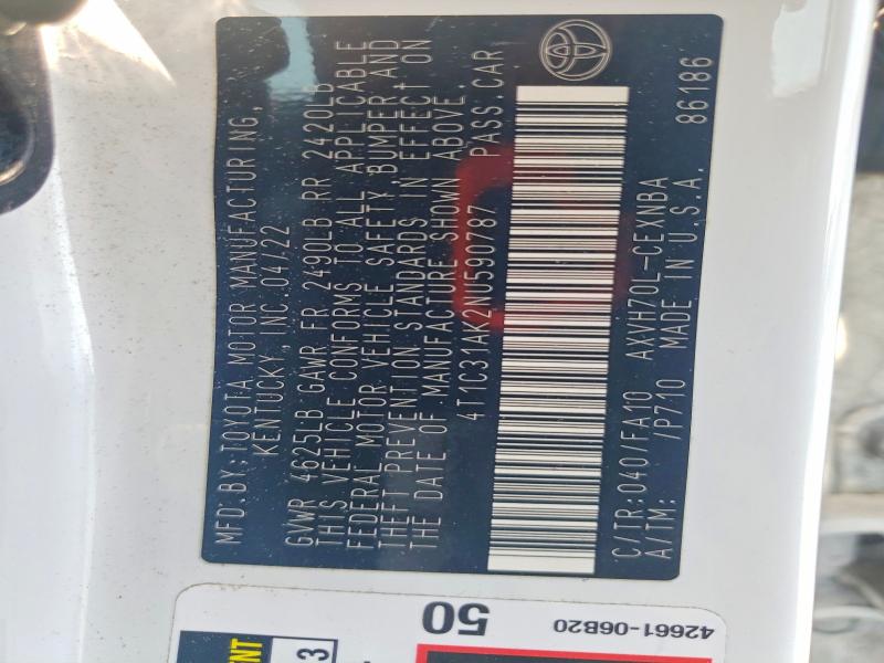 Auction sale of the 2022 Toyota Camry, vin: 4T1C31AK2NU590787, lot number: 58975046
