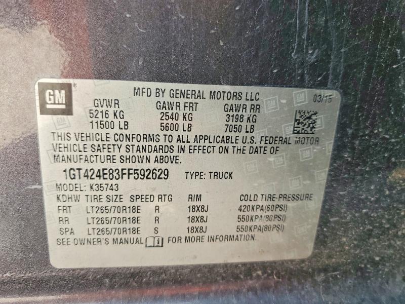 57221226 :رقم المزاد ، 1GT424E83FF592629 vin ، 2015 Gmc Sierra مزاد بيع