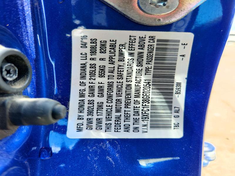 2016 Honda Civic მანქანა იყიდება აუქციონზე, vin: 19XFC1F38GE020541, აუქციონის ნომერი: 57557986