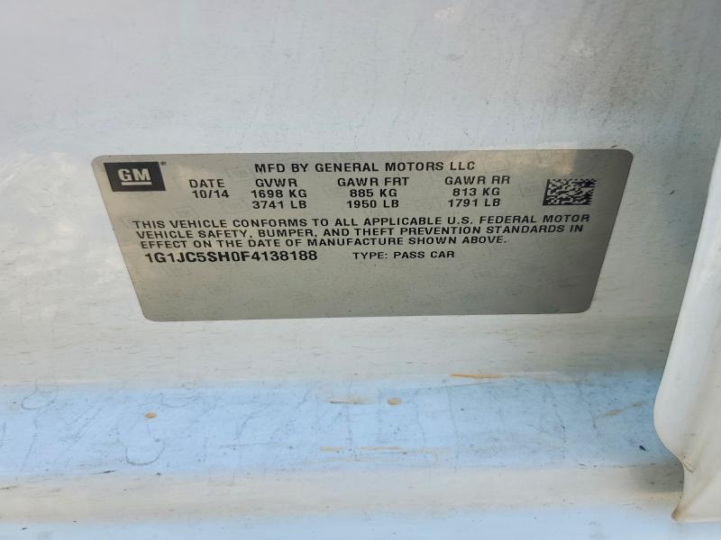 Aukcja sprzedaży 2015 Chevrolet Sonic, vin: 1G1JC5SH0F4138188, numer aukcji: 58279816