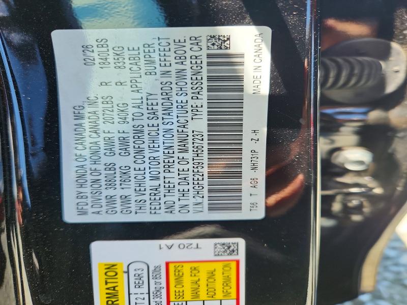 55802886 :رقم المزاد ، 2HGFE2F59TH567237 vin ، 2026 Honda Civic مزاد بيع