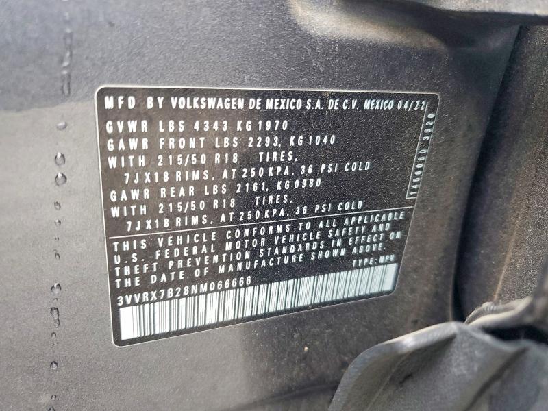 Продажа на аукционе авто 2022 Volkswagen Taos, vin: 3VVRX7B28NM066666, номер лота: 61933556