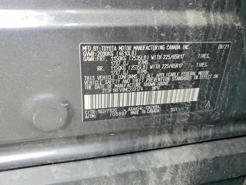 Продажа на аукционе авто 2021 Toyota Rav4, vin: 2T3F1RFVXMC233174, номер лота: 56225636