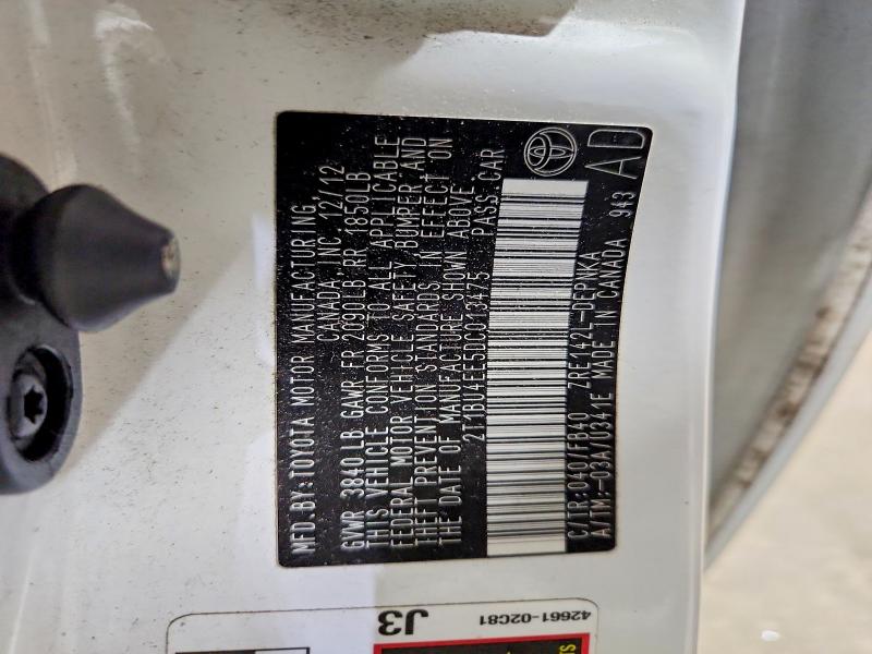 57445776 :رقم المزاد ، 2T1BU4EE5DC013475 vin ، 2013 Toyota Corolla مزاد بيع