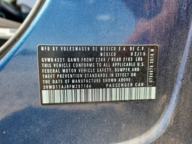 58478086 :رقم المزاد ، 3VWD17AJ8FM297164 vin ، 2015 Volkswagen Jetta مزاد بيع