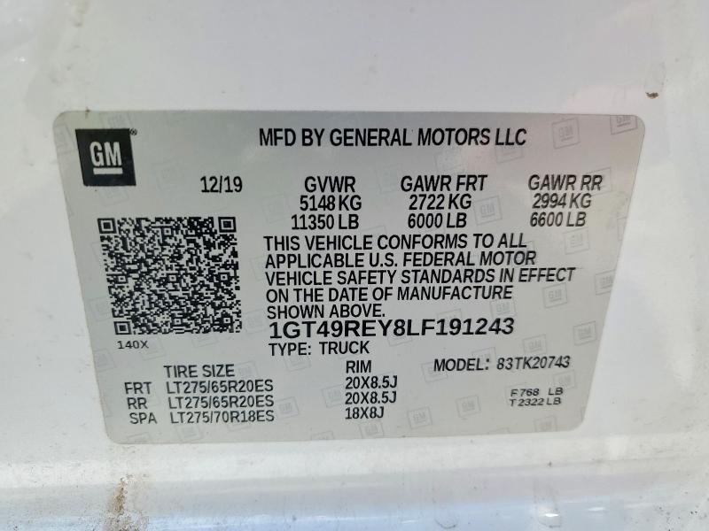 Продажа на аукционе авто 2020 Gmc Sierra, vin: 1GT49REY8LF191243, номер лота: 57378476